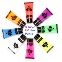 8 Tubar 10ml/0.34oz UV Neon Ansikts- & Kropps färg 8 Färger Neon Fluorescerande UV Svartljus Glöd Säker Icke-><noscript><img width=