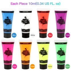 8 Tubar 10ml/0.34oz UV Neon Ansikts- & Kropps färg 8 Färger Neon Fluorescerande UV Svartljus Glöd Säker Icke-><noscript><img width=
