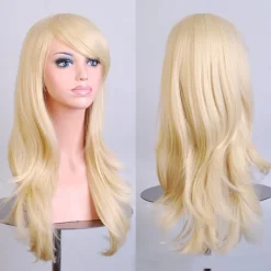 28 tum Lång Vågig Lockig Hårförlängning Cosplay Peruk med Lugg Värmebeständig Syntetisk Peruk för Fest Kostym Anime Halloween (Lila)><noscript><img width=