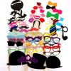 58 x Fotobås Rekvisita Papper Mustasch Mask Rosett Läppar Hatt Fotobås Kostymer för Bröllop Födelsedagsfest Jul Halloween> Tillbehör