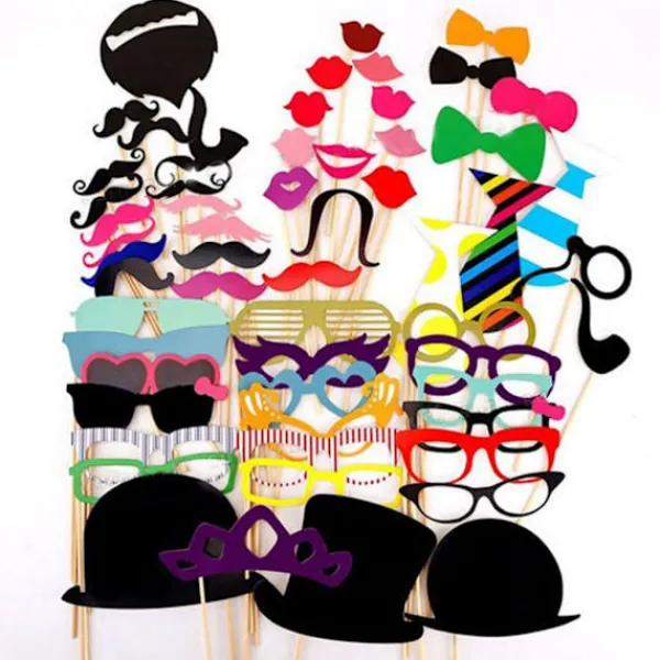 58 x Fotobås Rekvisita Papper Mustasch Mask Rosett Läppar Hatt Fotobås Kostymer för Bröllop Födelsedagsfest Jul Halloween> Tillbehör