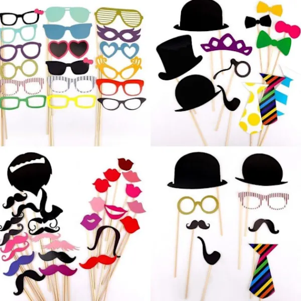 58 x Fotobås Rekvisita Papper Mustasch Mask Rosett Läppar Hatt Fotobås Kostymer för Bröllop Födelsedagsfest Jul Halloween> Tillbehör