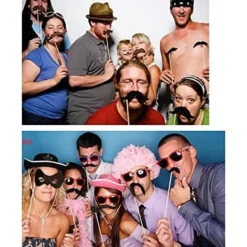 58 x Fotobås Rekvisita Papper Mustasch Mask Rosett Läppar Hatt Fotobås Kostymer för Bröllop Födelsedagsfest Jul Halloween><noscript><img width=