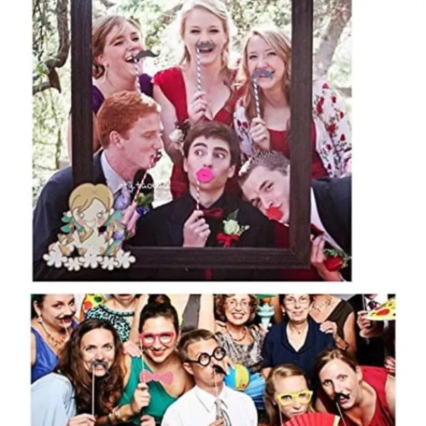 58 x Fotobås Rekvisita Papper Mustasch Mask Rosett Läppar Hatt Fotobås Kostymer för Bröllop Födelsedagsfest Jul Halloween> Tillbehör