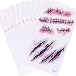 10 x Halloween Zombie Ärr Tatueringar Klistermärken med Falskt Sårskorpa Blod Special Fx Kostym Smink Rekvisita> Smink