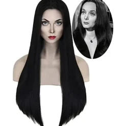 Adams Mamma Cosplay Peruk Dam Lång Svart Rak Peruk Halloween> Peruker