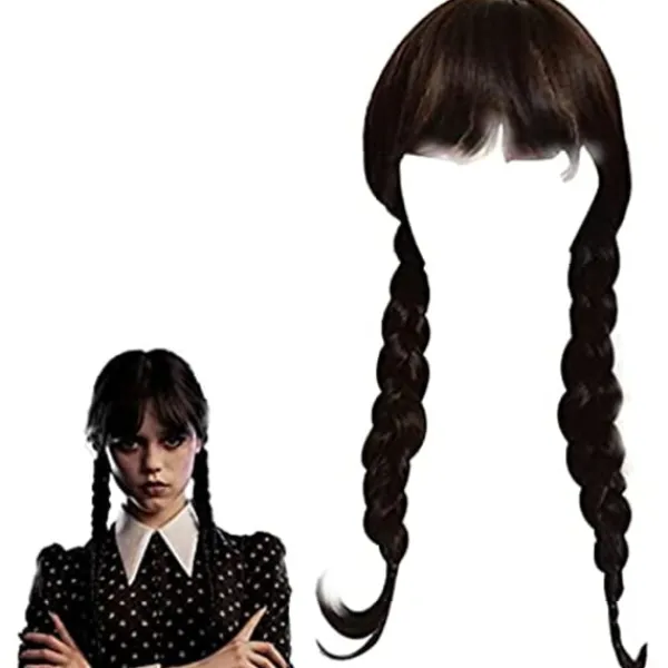 Addams Family Flickan Kostym Peruk Wednesday Addams Peruk> Peruker