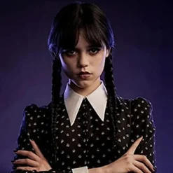 Addams Family Flickan Kostym Peruk Wednesday Addams Peruk><noscript><img width=