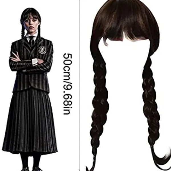 Addams Family Flickan Kostym Peruk Wednesday Addams Peruk> Peruker