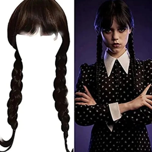 Addams Family Flickan Kostym Peruk Wednesday Addams Peruk> Peruker