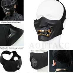 Airsoft Halv ansiktsmask, Ond Demon Monster Kabuki Samurai Hannya><noscript><img width=