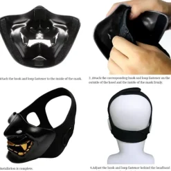Airsoft Halv ansiktsmask, Ond Demon Monster Kabuki Samurai Hannya><noscript><img width=