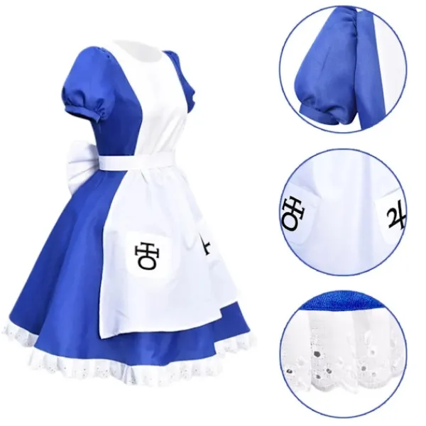 KOOLYOU Alice Madness Returns Cosplay-kostym Halloween Maid-klänningar Förklädesklänning för kvinnor anime Flickor karnevalsklänning fest M black> Peruker