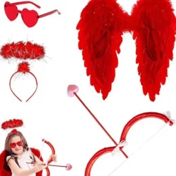 Amorvingar Vuxen Dam Kostym Set Röd Färg Hjärta Form Hårband 5 Delar 53.50X53.00X1.00CM> Tillbehör