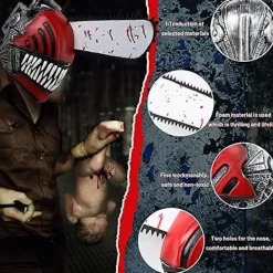 FMYSJ Anime Chainsaw Man Cosplay Latex Mask Skräck Blodig Pochita Denji Läskig Hjälm Huvudbonad Halloween Maskerad Party Kostym Rekvisita -NMAOV (FMY)><noscript><img width=