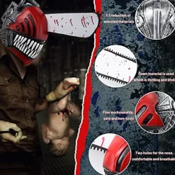 Anime Chainsaw Man Cosplay Skräck Latex Mask Halloween Blodig Pochita Denji Läskig Hjälm Huvudbonad Maskeradfest Kostymrekvisita><noscript><img width=
