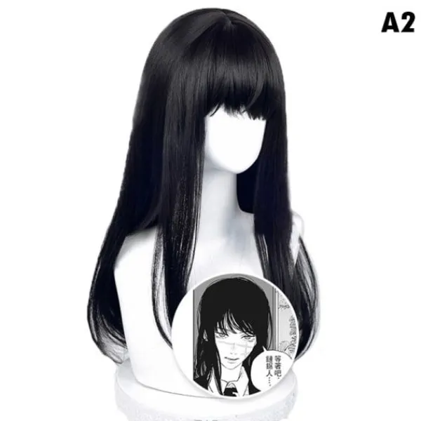 Anime Chainsaw Man Mitaka Asa Cosplay Peruk Asa Mitaka Lång Svart A2> Peruker