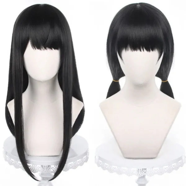 Anime Chainsaw Man Mitaka Asa Cosplay Peruk Asa Mitaka Lång Svart A2> Peruker