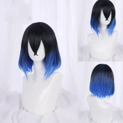 Anime Cosplay Peruker, Värmebeständiga Syntetiska Peruker för Halloween, Vardagliga Festkläder Tillbehör (Svart Mörkblå Gradient)> Peruker