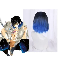 Anime Cosplay Peruker, Värmebeständiga Syntetiska Peruker för Halloween, Vardagliga Festkläder Tillbehör (Svart Mörkblå Gradient)><noscript><img width=