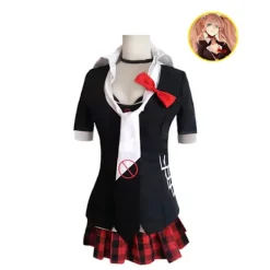 KOOLYOU Anime Danganronpa Enoshima Junko Cosplay Kostym Uniform Cafe Arbetskläder Kort Kjol Dubbel Svans Fläta Peruk Halloween Kostym costume2> Dräkter