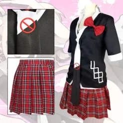 KOOLYOU Anime Danganronpa Enoshima Junko Cosplay Kostym Uniform Cafe Arbetskläder Kort Kjol Dubbel Svans Fläta Peruk Halloween Kostym only wig><noscript><img width=