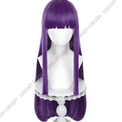 KOOLYOU Anime Frieren: Beyond Journey's End Fern Cosplay Kostym Vit Lång Klänning och Svart Robe Lila Peruk Huvudbonad Halloween Dräkt Wig only> Peruker