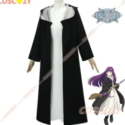 KOOLYOU Anime Frieren: Beyond Journey's End Fern Cosplay Kostym Vit Lång Klänning och Svart Robe Lila Peruk Huvudbonad Halloween Dräkt Wig only><noscript><img width=