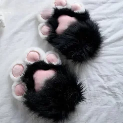 BRONZE Anime Katt Tassar Handskar Furry Plysch Djurtassar Handskar för Flicka Vuxen Halloween Party Kostym Handskar Cosplay Tillbehör Svart [BR]><noscript><img width=