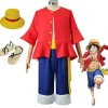 Anime One Piece Cos Suit Monkey D. Luffy Cosplay Kostym Stråhatt Skor Rekvisita Två år senare generationens Kläder Halloween Ny> Dräkter