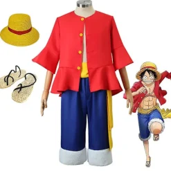 Anime One Piece Cos Suit Monkey D. Luffy Cosplay Kostym Stråhatt Skor Rekvisita Två år senare generationens Kläder Halloween Ny> Dräkter