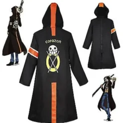 Anime One Piece Cosplay Trafalgar Law Cosplay Kostym Svart Lång Hoodie Kappa Halloween Kostym För Vuxen Man (S)> Dräkter