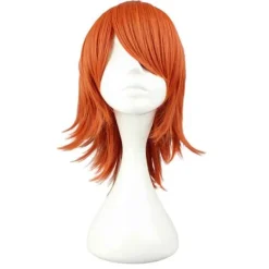 Anime One Piece Nami peruk orange, lämplig för rollspelsfester, lockigt hår, smink, dansfester, syntetisk peruk orange> Peruker