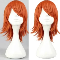 Anime One Piece Nami peruk orange, lämplig för rollspelsfester, lockigt hår, smink, dansfester, syntetisk peruk orange> Peruker