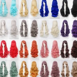 Anime peruk cos knappnät högtemperatur silke 80CM långt lockigt hår-K027-30> Peruker