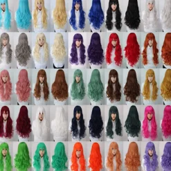 Anime peruk cos knappnät högtemperatur silke 80CM långt lockigt hår-K027-29><noscript><img width=