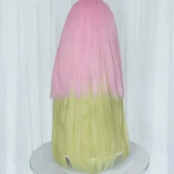 Anime Rosa och Grön Peruk för Mitsuri Cosplay Flätad Hårperuk med Flätor Halloweenfest Peruk + Mössa, wz-2055 (FMY)> Peruker