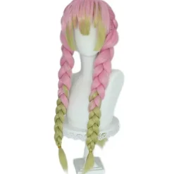 Anime Rosa och Grön Peruk för Mitsuri Cosplay Flätad Hårperuk med Flätor Halloweenfest Peruk + Mössa, wz-2055 (FMY)><noscript><img width=