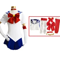KOOLYOU Anime Sailor Moon Cosplay Kostym Tsukino Usagi Uniform Klänning Outfits Cosplay Gul Peruk Halloween Karneval Fest Kvinnor Barn only wig><noscript><img width=