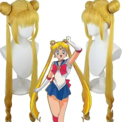 KOOLMEI Anime Sailor Moon Peruk Cosplay Kostym Dam Gyllene långt syntetiskt hår Halloween Party Rollspel Peruker> Peruker