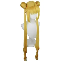 KOOLMEI Anime Sailor Moon Peruk Cosplay Kostym Dam Gyllene långt syntetiskt hår Halloween Party Rollspel Peruker><noscript><img width=