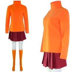 Anime Velma Cosplay Kostym Filmkaraktär Orange Uniform Halloween Kostym För Kvinnor Flickor Cosplay Kostym Peruk V XL> Peruker