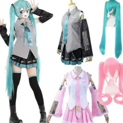 Anime vocaloid miku cosplay kostym peruk klänning kawaii miku cosplay outfits halloween karneval fest kostymer S> Dräkter