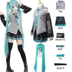 Anime vocaloid miku cosplay kostym peruk klänning kawaii miku cosplay outfits halloween karneval fest kostymer S><noscript><img width=