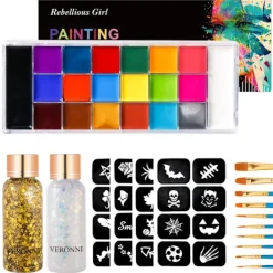 Ansikte Kropp Färg Palett Olje Smink Set 20 Färger SFX Halloween Fest Målning med 10 st Konstnär Paintbrushes> Smink