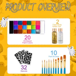 Ansikte Kropp Färg Palett Olje Smink Set 20 Färger SFX Halloween Fest Målning med 10 st Konstnär Paintbrushes><noscript><img width=