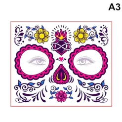 Ansiktsmakeup Klistermärke Special Vattentät Ansiktstatuering Dödens Dag Skalle Ansikte Utklädnad Halloween Temporära Tatuerings Klistermärken> Smink