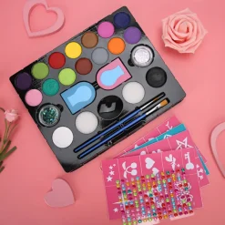 Ansiktsmålning Set för Barn, Glitterpulver och Kroppsmålning Pigment Kit för Barns DIY Kosmetik, Konst och Hantverk Verktygsset><noscript><img width=