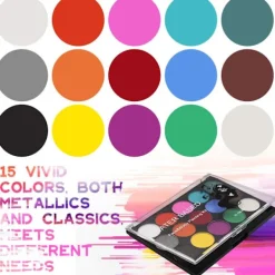 Ansiktsmålningskit - 15 Livfulla Färger Icke-Toxisk Tvättbar Smink för Barn & Vuxna | Vattenbaserad Halloween, Fest, Cosplay | Inkluderar 2 Penslar & Palett | Fyndiq> Smink