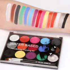 Ansiktsmålningskit, 15 färgers ansiktsmålningspalett med 2 penslar, tvättbara ansiktsfärger säker kroppsmålning för vuxna barn> Smink